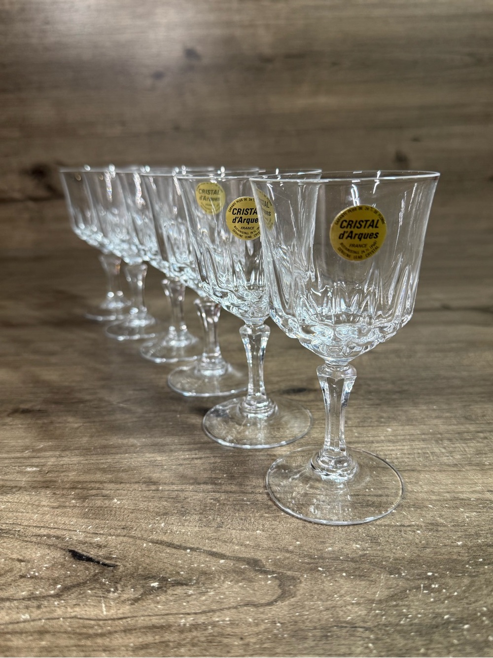 Vintage Cristal d’Arques France Lead Crystal Wine Glasses Set 6 Original Labels